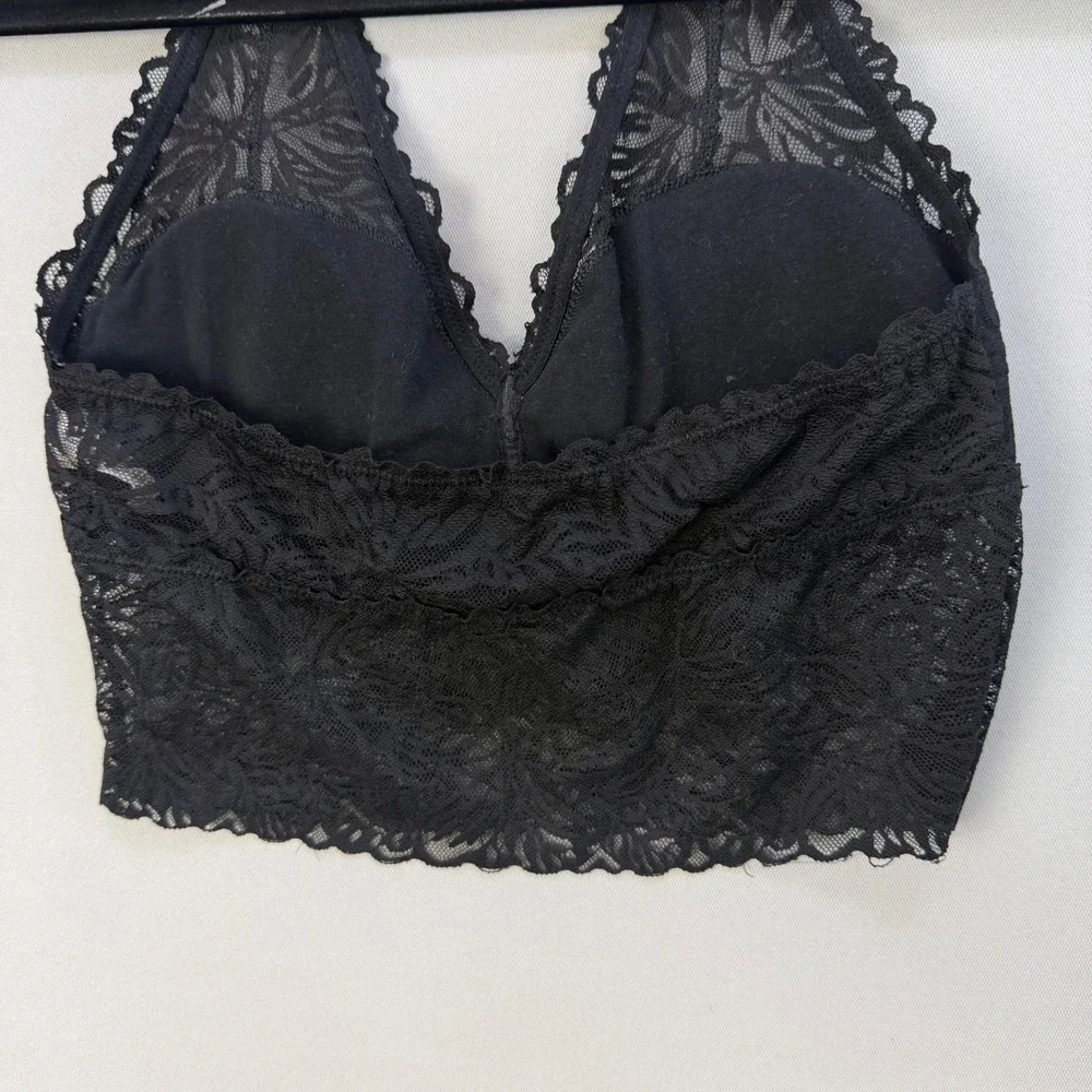 Aerie Firework Lace Padded Halter Bralette Crop Top Floral Romantic Medium Black